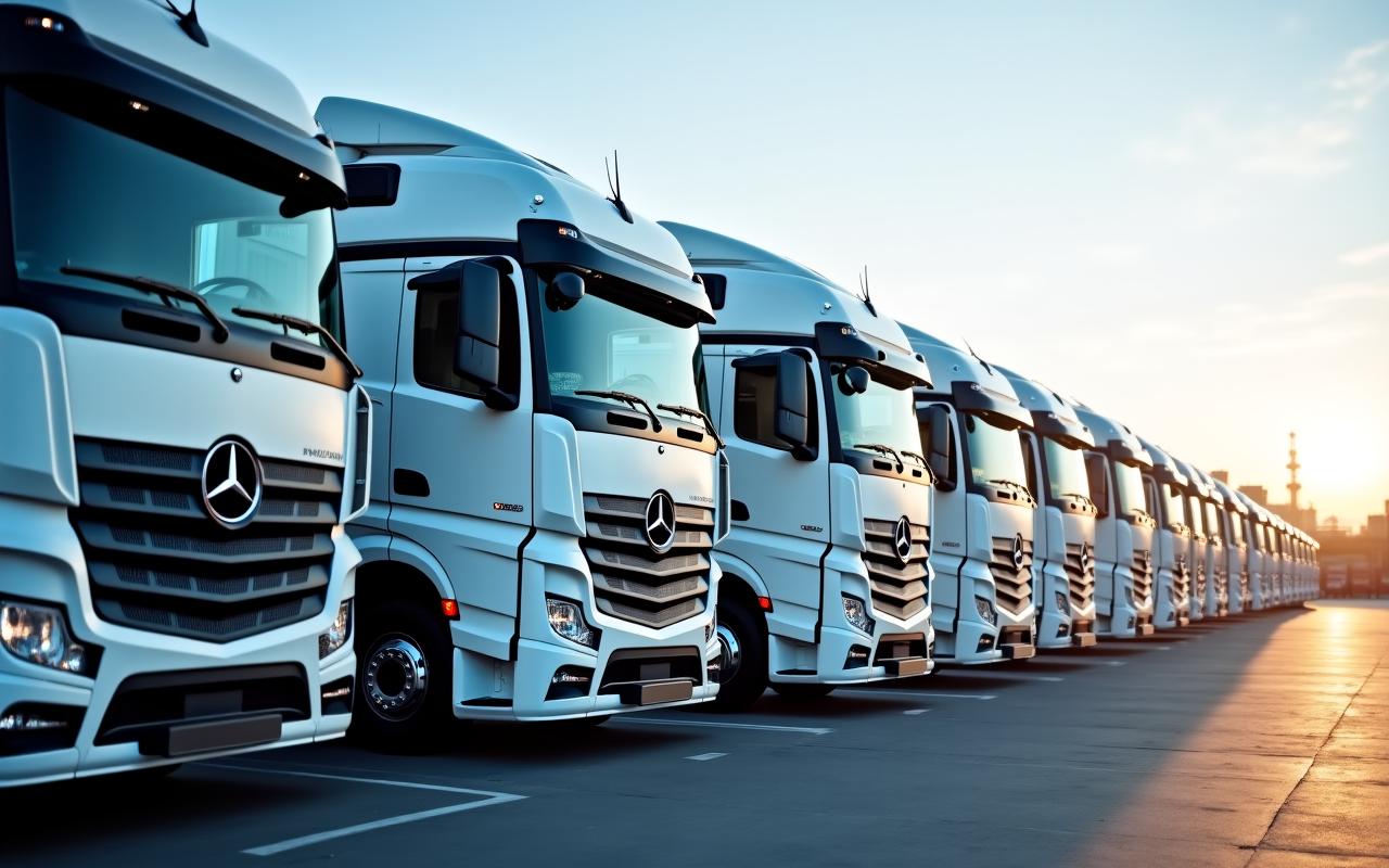 Modern logistics truck fleet in sharp focus