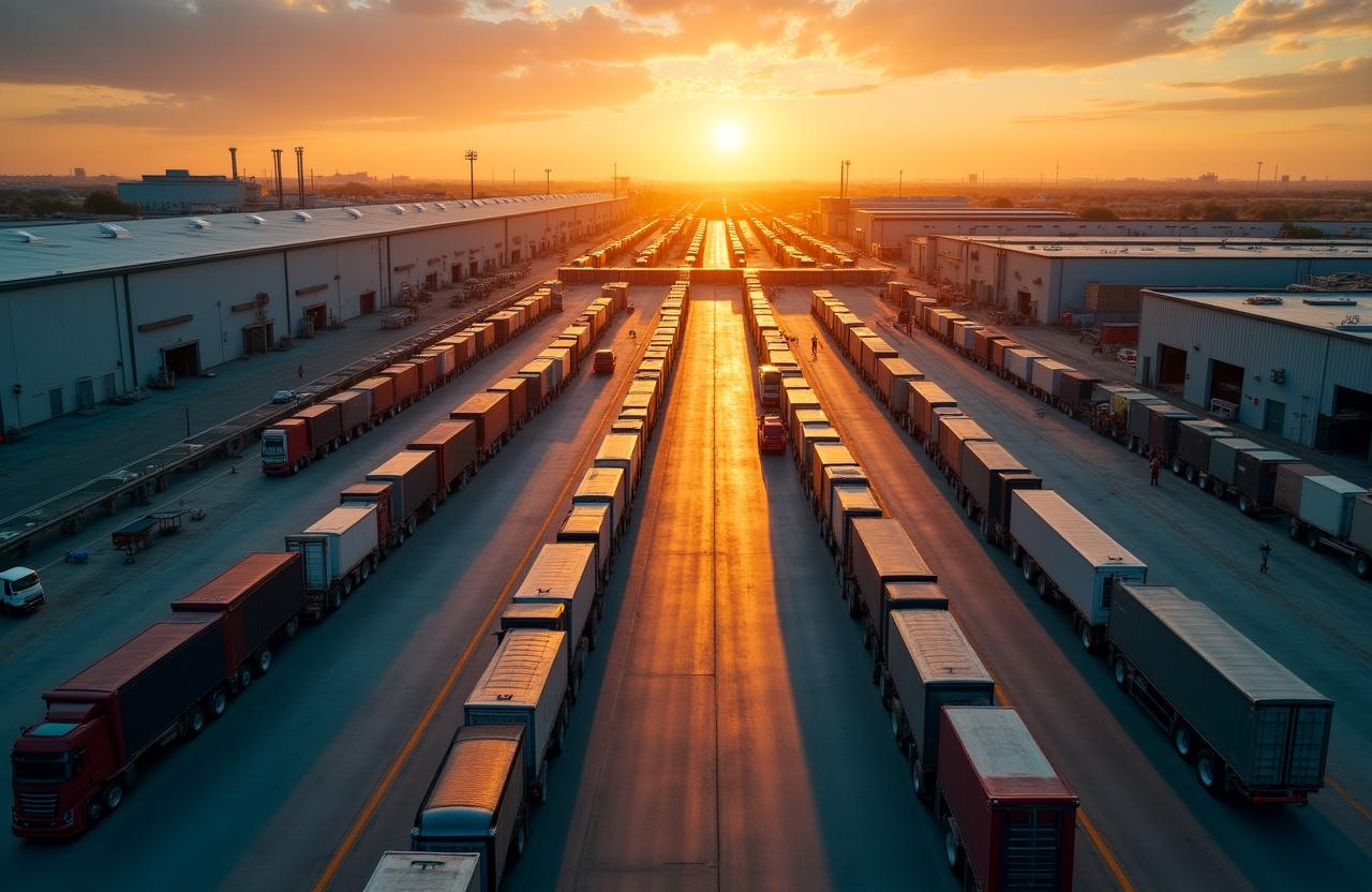 Laredo logistics hub at sunset